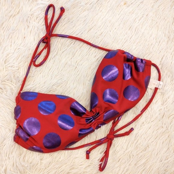 Victoria's Secret Other - Victoria's Secret Bandeau Bikini Top Red With Purple Metallic Polka dots